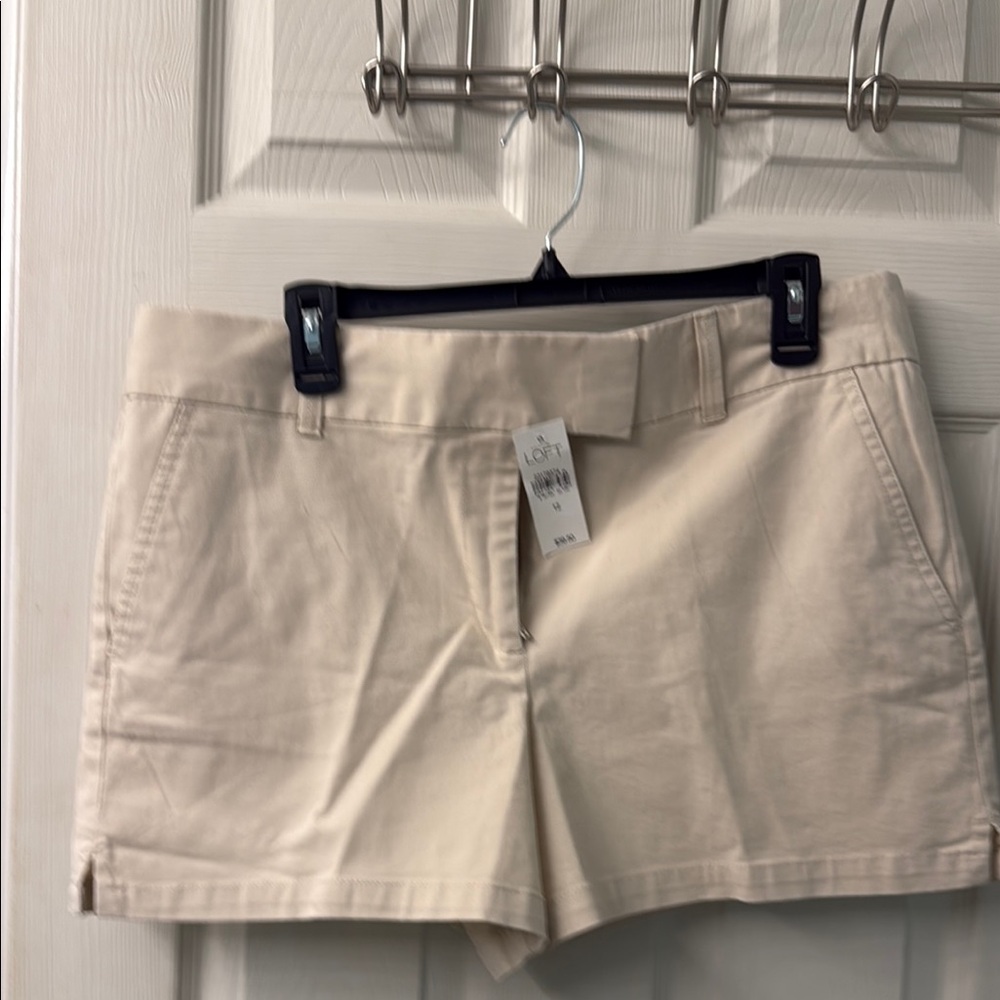 LOFT Cream Bermuda Shorts Classic Cotton Blend